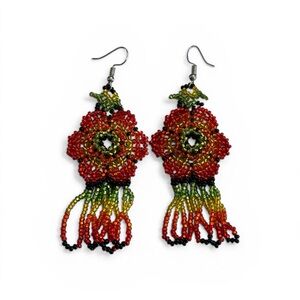 Handcrafted in Mexico Huicho Orange and Green Beaded Earrings